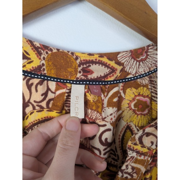 Anthropologie PILCRO Puffed Sleeve Floral Tapestry Dress Cotton/Linen Large - Picture 3 of 11